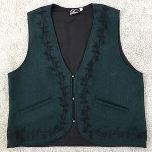 Ganesh Himal Wool Blend Embroidered Vest Womens Large Green Artisan Boho 90s